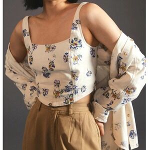 Floral Linen Corset Top M Boho Romantic Cottagecore Pilcro Sweetheart